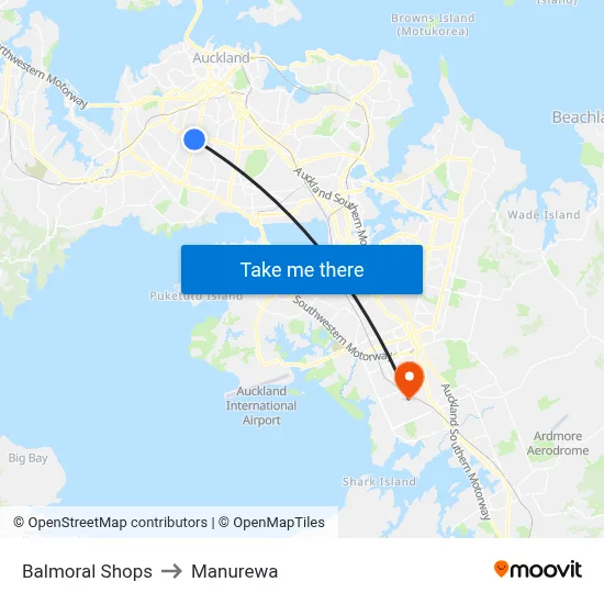 Balmoral Shops to Manurewa map