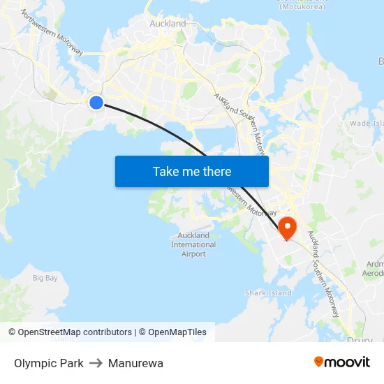 Olympic Park to Manurewa map