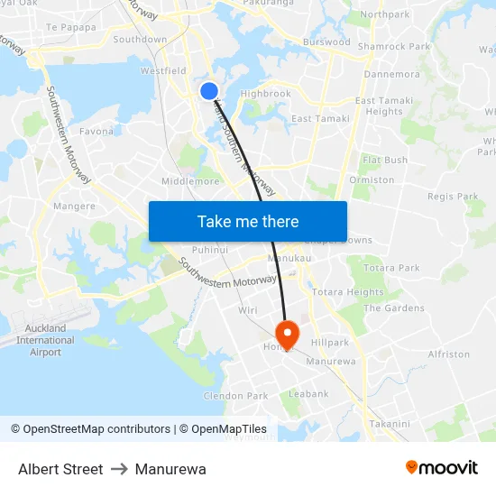 Albert Street to Manurewa map