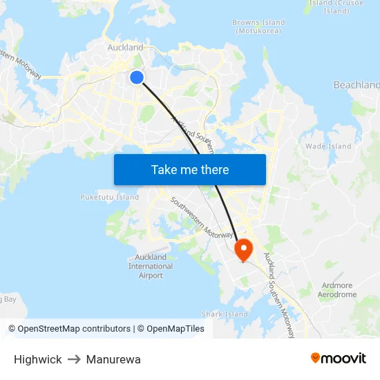 Highwick to Manurewa map