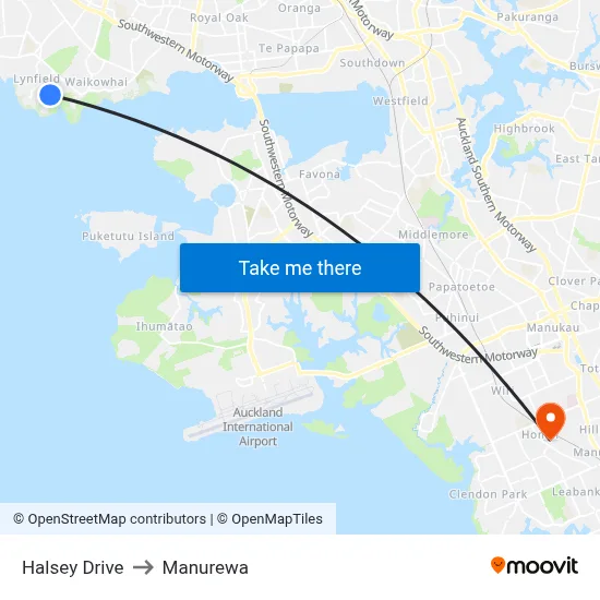 Halsey Drive to Manurewa map