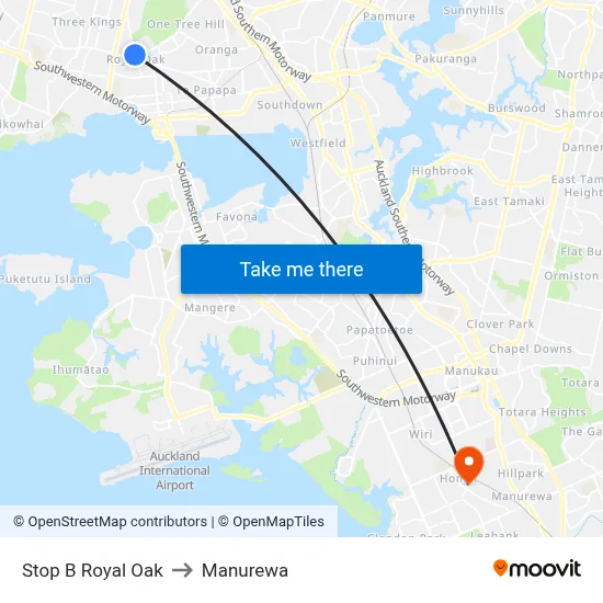Stop B Royal Oak to Manurewa map