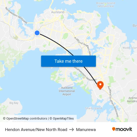Hendon Avenue/New North Road to Manurewa map