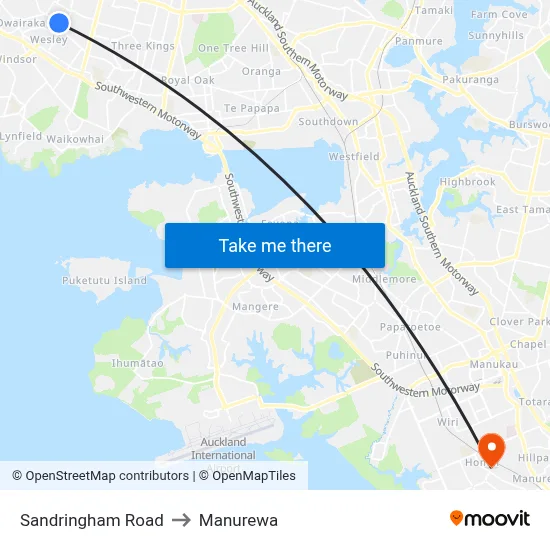 Sandringham Road to Manurewa map