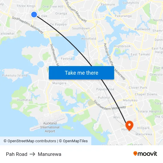 Pah Road to Manurewa map