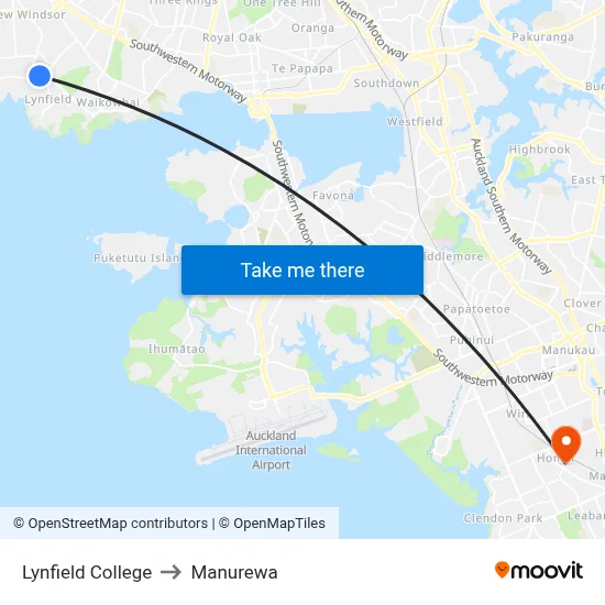 Lynfield College to Manurewa map