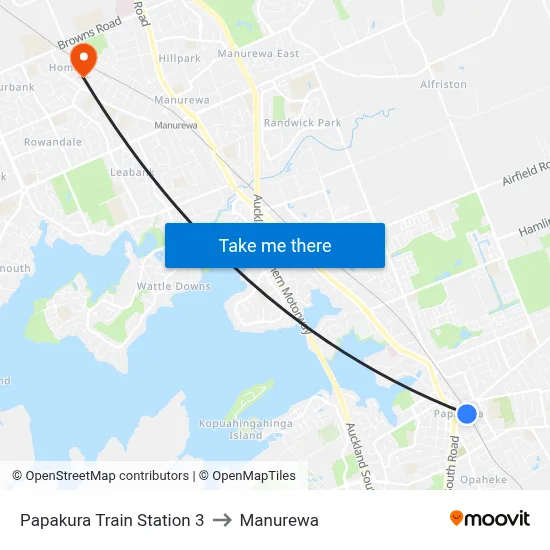 Papakura Train Station 3 to Manurewa map