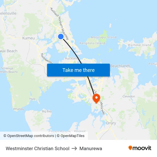 Westminster Christian School to Manurewa map