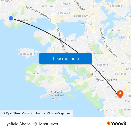 Lynfield Shops to Manurewa map