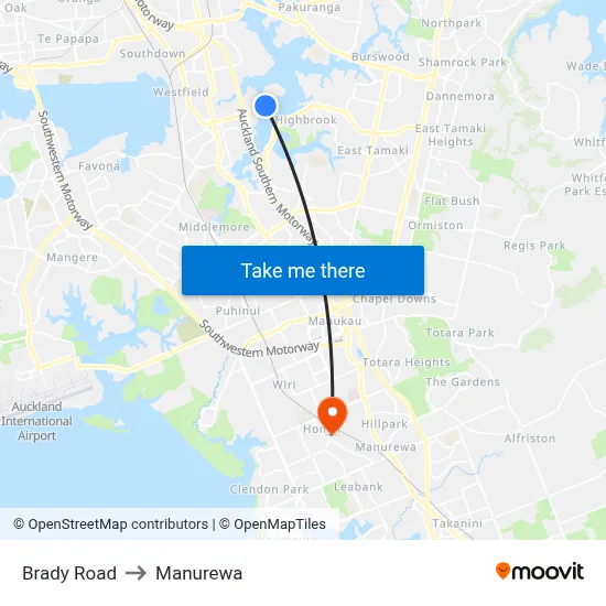 Brady Road to Manurewa map