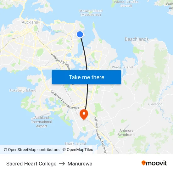 Sacred Heart College to Manurewa map