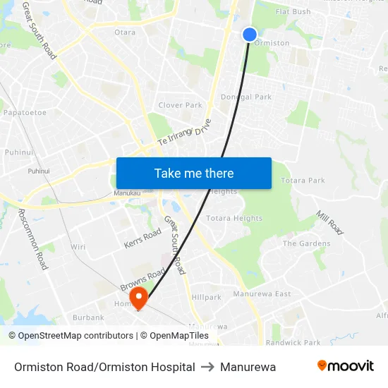 Ormiston Road/Ormiston Hospital to Manurewa map