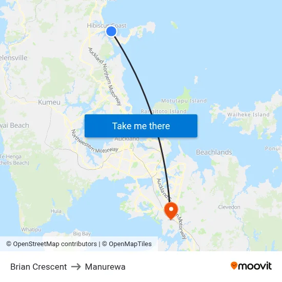 Brian Crescent to Manurewa map