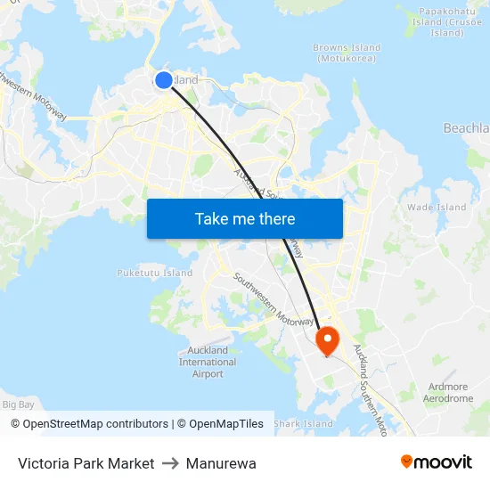 Victoria Park Market to Manurewa map