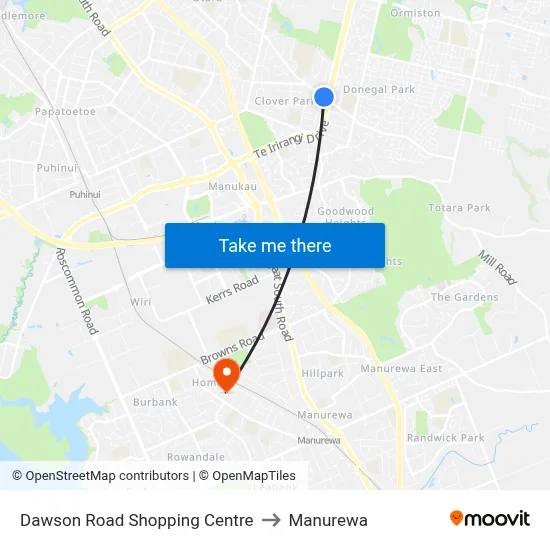 Dawson Road Shopping Centre to Manurewa map