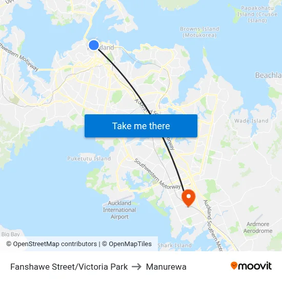 Fanshawe Street/Victoria Park to Manurewa map