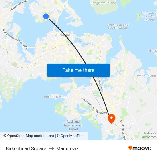 Birkenhead Square to Manurewa map