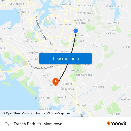Cyril French Park to Manurewa map