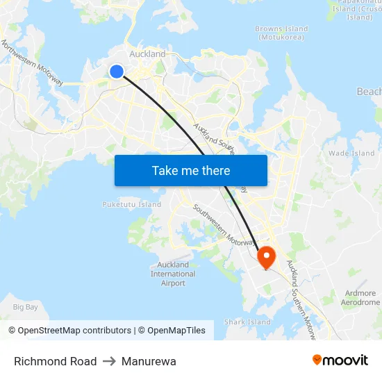 Richmond Road to Manurewa map