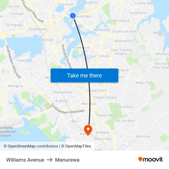 Williams Avenue to Manurewa map