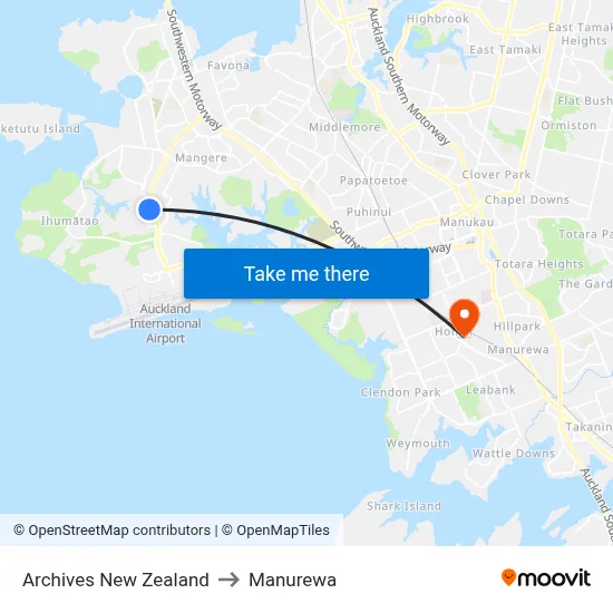 Archives New Zealand to Manurewa map