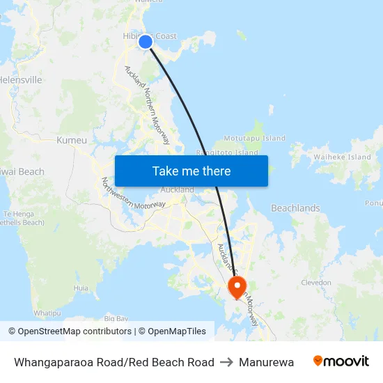 Whangaparaoa Road/Red Beach Road to Manurewa map