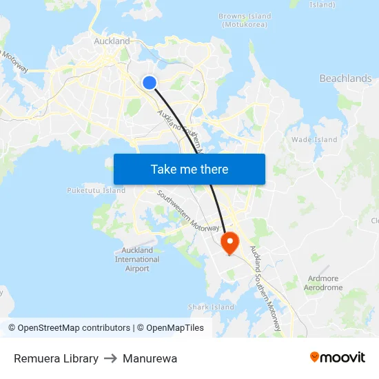 Remuera Library to Manurewa map