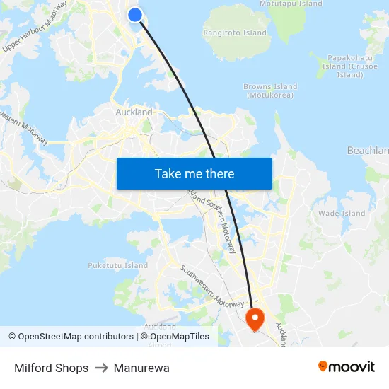 Milford Shops to Manurewa map