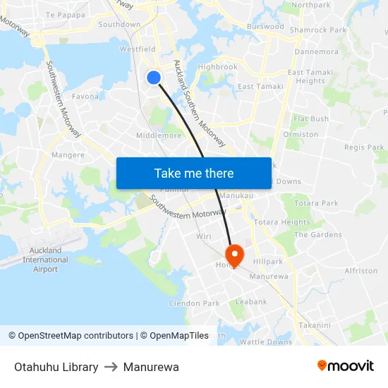 Otahuhu Library to Manurewa map