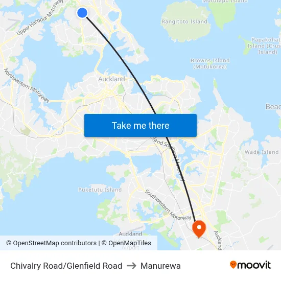 Chivalry Road/Glenfield Road to Manurewa map
