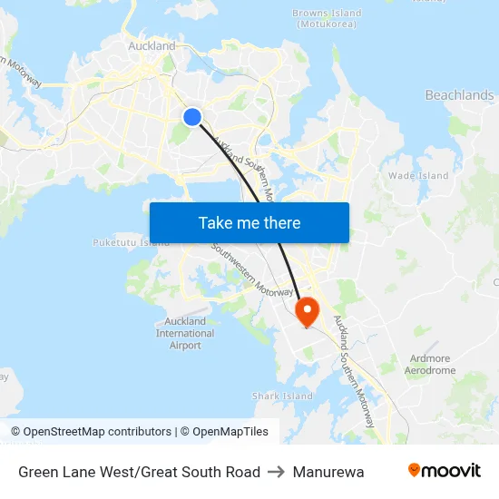 Green Lane West/Great South Road to Manurewa map