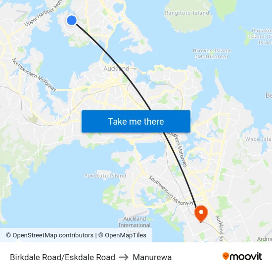 Birkdale Road/Eskdale Road to Manurewa map