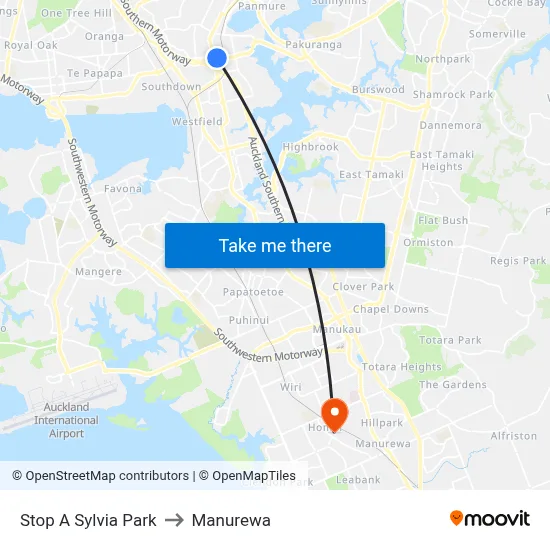 Stop A Sylvia Park to Manurewa map