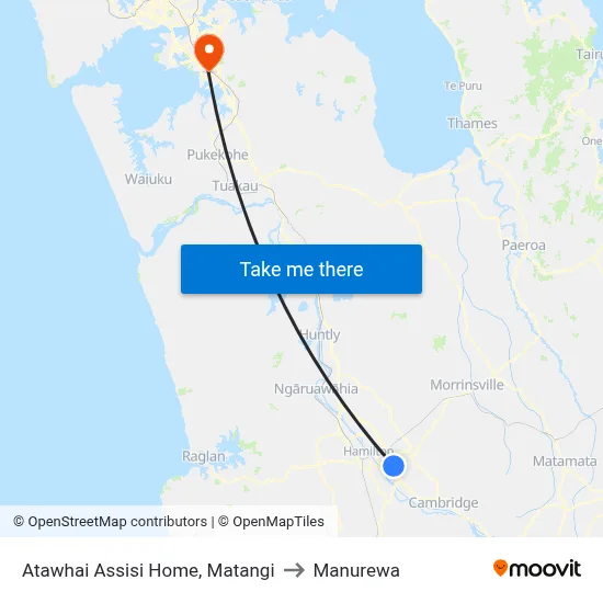 Atawhai Assisi Home, Matangi to Manurewa map