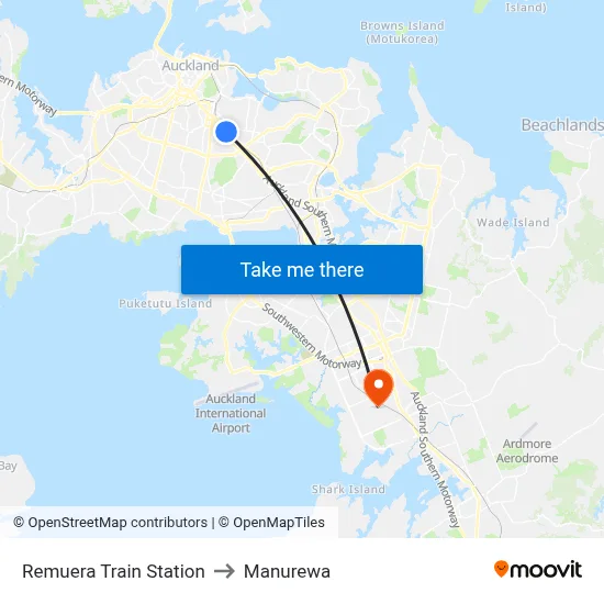Remuera Train Station to Manurewa map