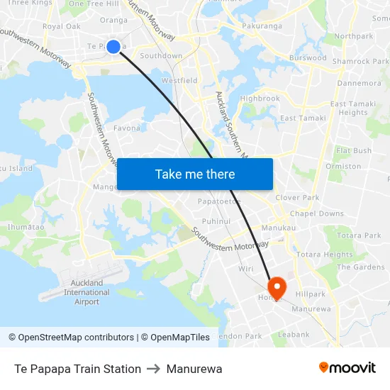 Te Papapa Train Station to Manurewa map