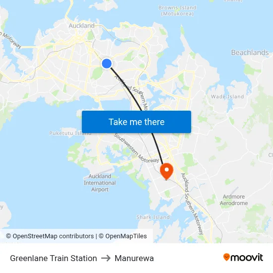Greenlane Train Station to Manurewa map