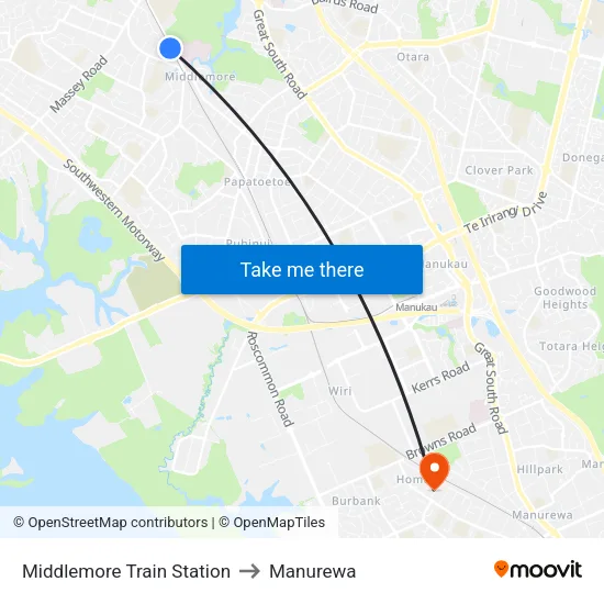 Middlemore Train Station to Manurewa map