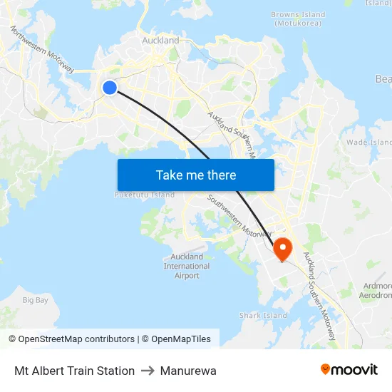 Mt Albert Train Station to Manurewa map