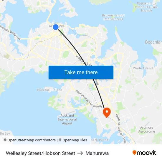 Wellesley Street/Hobson Street to Manurewa map