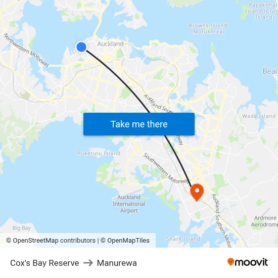 Cox's Bay Reserve to Manurewa map