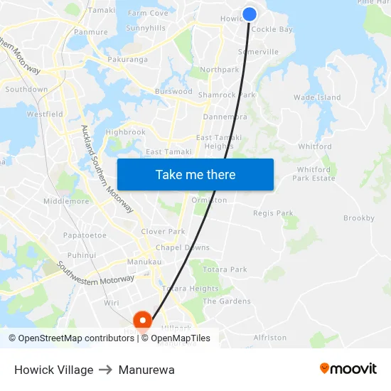 Howick Village to Manurewa map