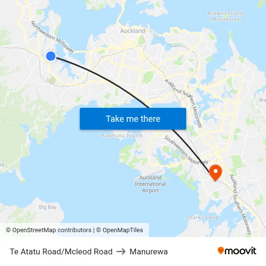 Te Atatu Road/Mcleod Road to Manurewa map