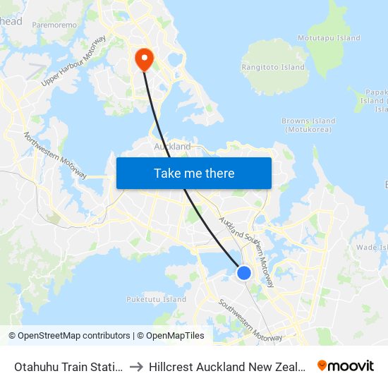 Otahuhu Train Station to Hillcrest Auckland New Zealand map