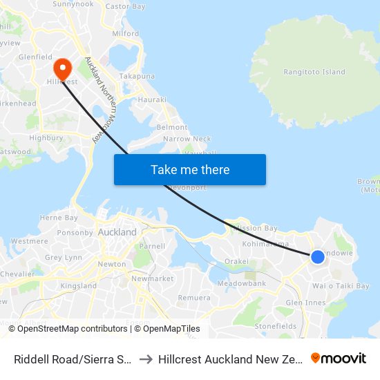 Riddell Road/Sierra Street to Hillcrest Auckland New Zealand map