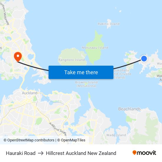 Hauraki Road to Hillcrest Auckland New Zealand map