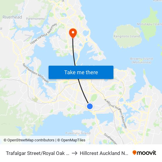 Trafalgar Street/Royal Oak Intermediate to Hillcrest Auckland New Zealand map