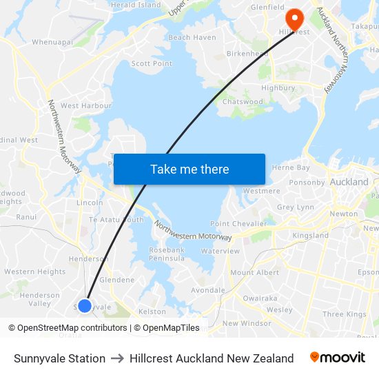 Sunnyvale Station to Hillcrest Auckland New Zealand map