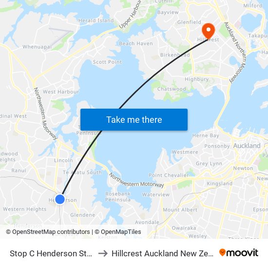 Stop C Henderson Station to Hillcrest Auckland New Zealand map