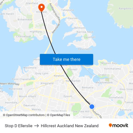 Stop D Ellerslie to Hillcrest Auckland New Zealand map